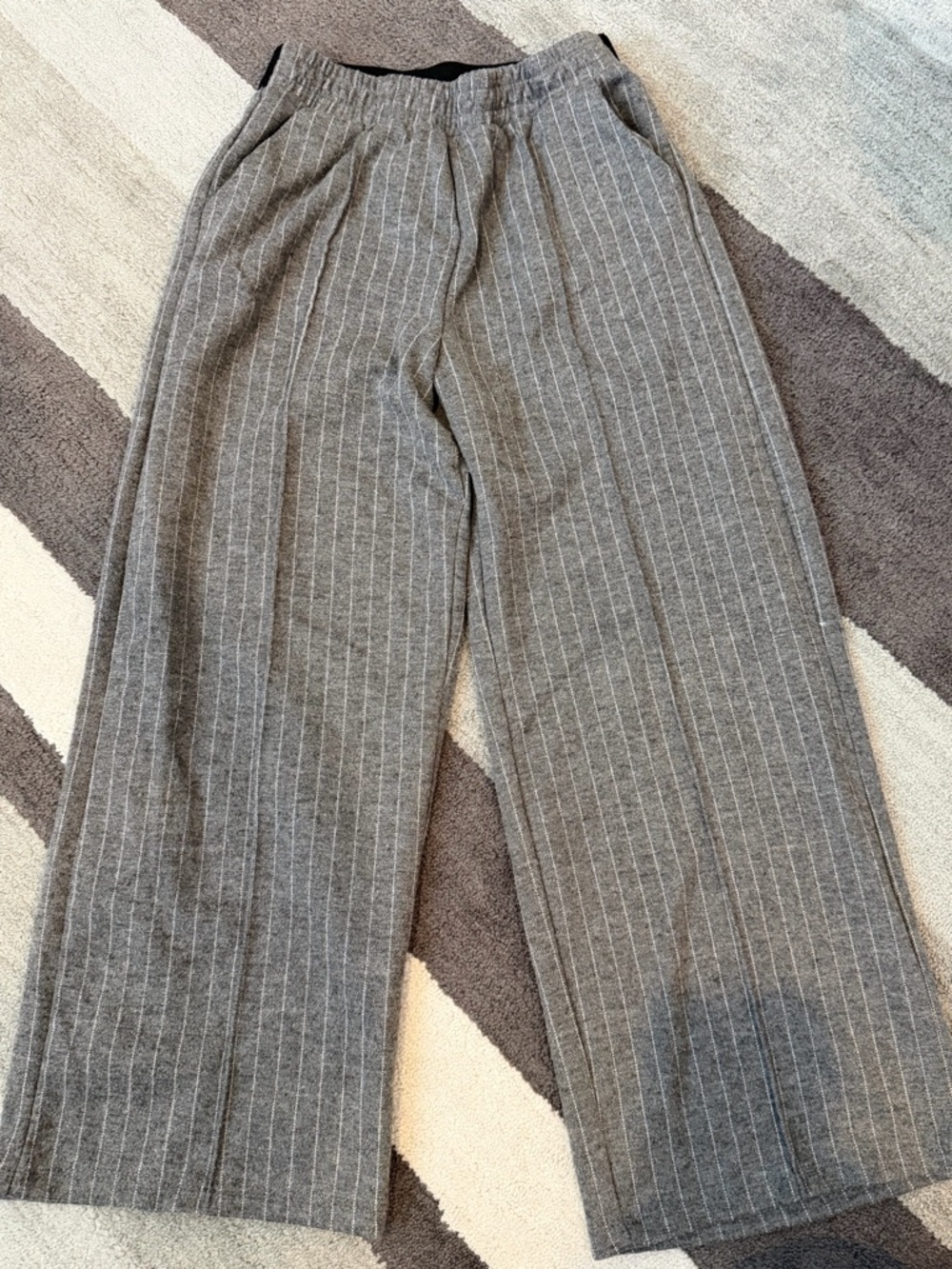Zara Gray Pinstripe Wide-Leg Trousers